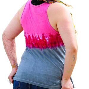 Womens Tank Top Size Small Pink Grey Tie Dye Ombre Girly Hippie Colorful Bold